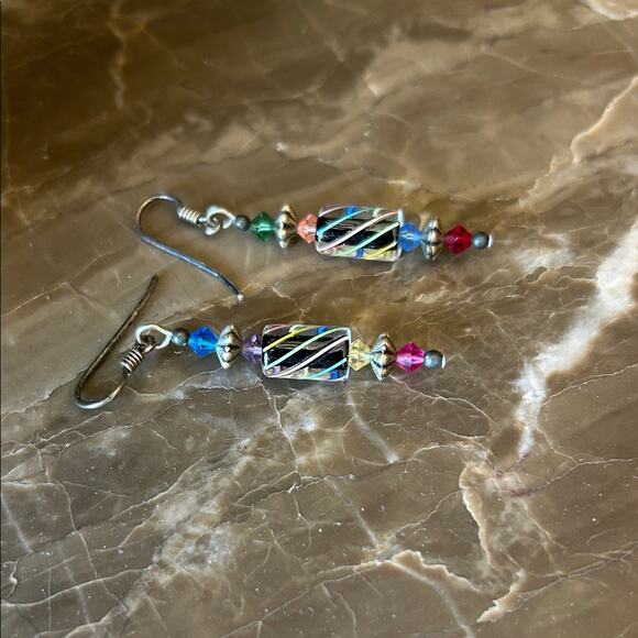 Vintage Fineline Studio Handblown Glass Earrings, Sterling Silver Hooks - Picture 2 of 10